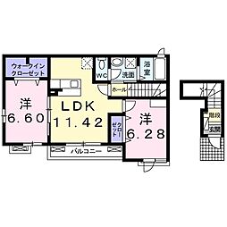 ベルフォ−レ　I 2階2LDKの間取り