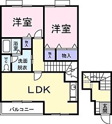 JR常磐線 荒川沖駅 徒歩2分の賃貸アパート 2階2LDKの間取り
