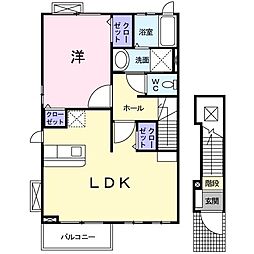 つくばエクスプレス 研究学園駅 バス13分 東光台三丁目下車 徒歩3分の賃貸アパート 2階1LDKの間取り