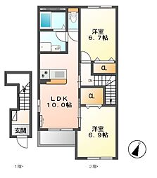 フレシール 2階2LDKの間取り