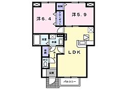 JR常磐線 牛久駅 徒歩18分の賃貸アパート 1階2LDKの間取り