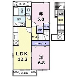 フォレストウィング・Ｋ 2階2LDKの間取り