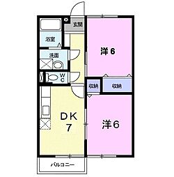エステートＫａｋｅｄａ　Ａ 2階2DKの間取り