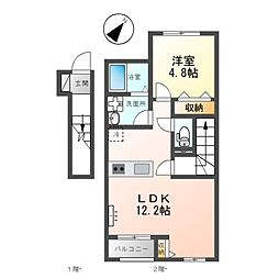 ココティエ 2階1LDKの間取り