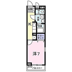 ザ・コンフォート 2階1Kの間取り