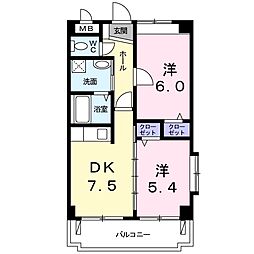 バームハピネス 2DKの間取図画像