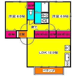 セーラム小仙波 2階2LDKの間取り