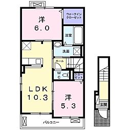 ラ・メール　Ｂ 2階2LDKの間取り