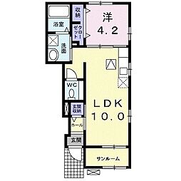 エリシオン　レジデンスII 1階1LDKの間取り