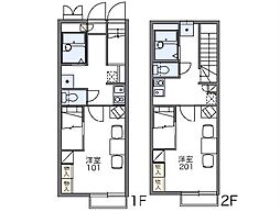 レオパレスハピネス 2階1Kの間取り
