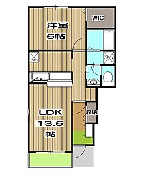マグノーリア横田III 1階1LDKの間取り