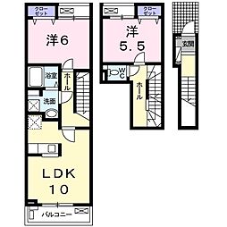 都営新宿線 船堀駅 徒歩12分の賃貸アパート 2階2LDKの間取り