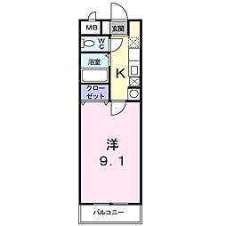 京都市営烏丸線 国際会館駅 徒歩16分の賃貸アパート 2階1Kの間取り