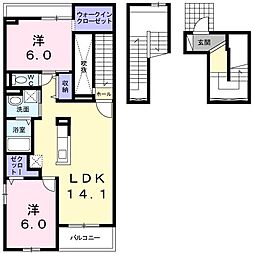 オアシス 3階2LDKの間取り