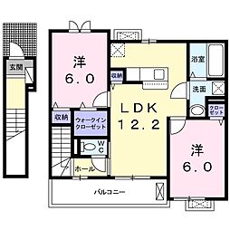 アルファコート 2階2LDKの間取り