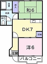 ブルーメ・バージェ 1階2DKの間取り