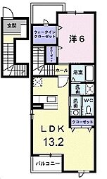 オレンジファーム 2階1LDKの間取り