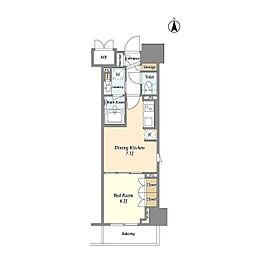 LIBR GRANT 神楽坂 6階1DKの間取り