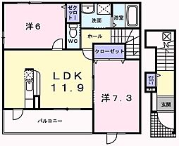 グリーンコート杉3 2LDKの間取図画像