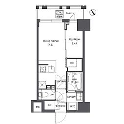 東京メトロ日比谷線 入谷駅 徒歩6分の賃貸マンション 10階1DKの間取り