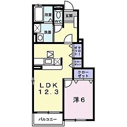 ソレアード　パティオI 1階1LDKの間取り