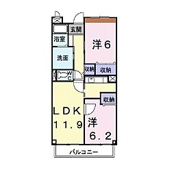ヴェルグ広貴 2LDKの間取図画像