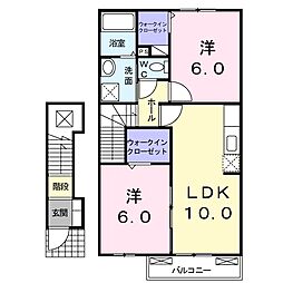 JR水郡線 常陸太田駅 徒歩32分の賃貸アパート 2階2LDKの間取り