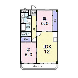 東武伊勢崎線 新田駅 徒歩17分の賃貸マンション 3階2LDKの間取り