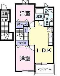 サニーヴィラＡ1 2階2LDKの間取り