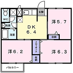 ロイヤルプレイスI 1階3DKの間取り