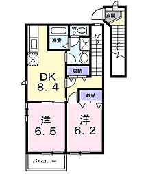 アトラスＡ 2階2DKの間取り
