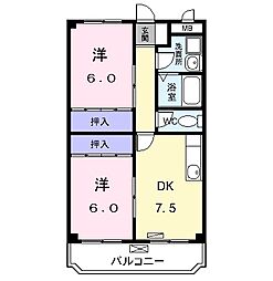エステート万町 3階2DKの間取り