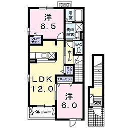 カレントヴィラＣ 2階2LDKの間取り