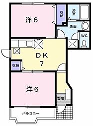 東武桐生線 相老駅 徒歩6分の賃貸アパート 1階2DKの間取り