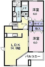 ロイヤルタウンＤ 2階2LDKの間取り