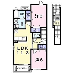 JR横浜線 町田駅 バス20分 日大三高入口下車 徒歩4分の賃貸アパート 2階2LDKの間取り