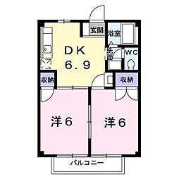 Ｈｅａｒｔ　Ｈｏｕｓｅ 1階2DKの間取り