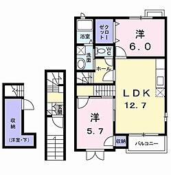 アヴニールIII 2階2LDKの間取り