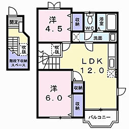 東武伊勢崎線 剛志駅 徒歩24分の賃貸アパート 2階2LDKの間取り