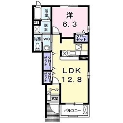 アヴェーレ 1階1LDKの間取り