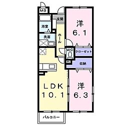 白蔵　IV 1階2LDKの間取り