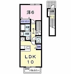 ベルビュー　神明 2階1LDKの間取り