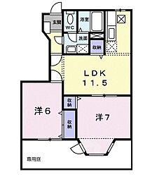 カルテットD棟 2LDKの間取図画像