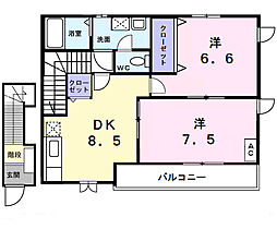 JR東金線 東金駅 徒歩10分の賃貸アパート 2階2DKの間取り