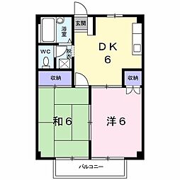 シティハイツウサミ 2階2DKの間取り