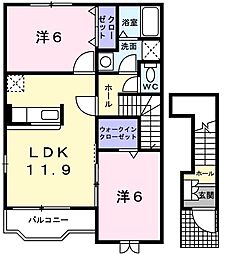 デルソーレＢ 2階2LDKの間取り