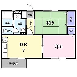 名鉄三河線 豊田市駅 バス14分 初吹団地下車 徒歩4分の賃貸アパート 1階2DKの間取り