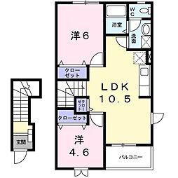 サンエアリーＢ 2階2LDKの間取り
