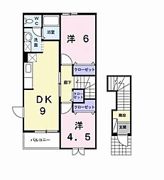 アヴニールVI 2階2DKの間取り