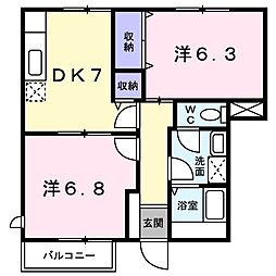 ヴィラ・リッチクレーンＢ 1階2DKの間取り